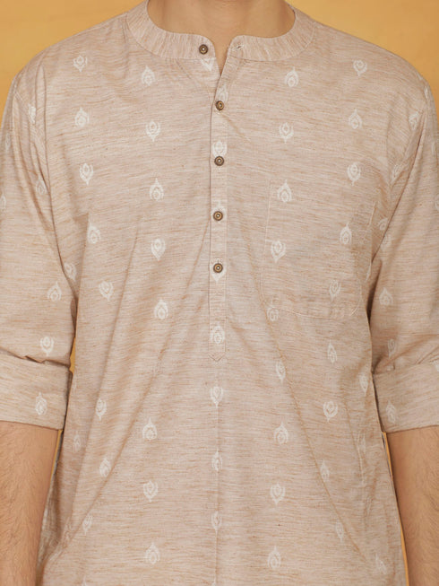 Vastramay Men's Beige Cotton Kurta